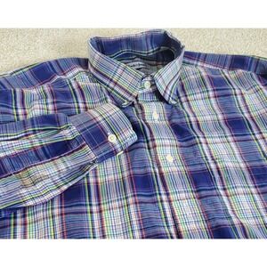 Bullock & Jones Button Down Shirt Men's Large Blue Plaid Long Sleeve SMALL STAIN